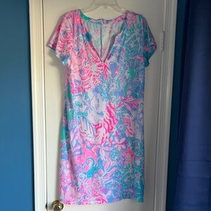 Lilly Pulitzer Pink, Blue & Green Floral V-Neck Dress